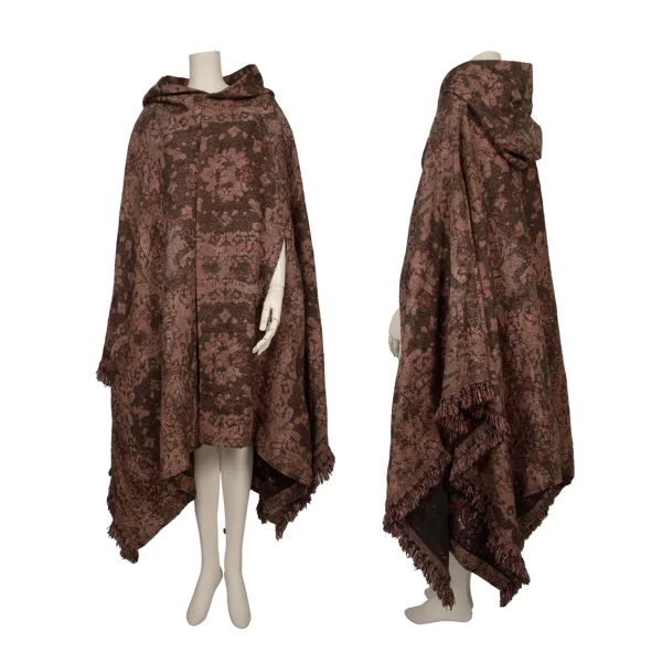 Y's Persian Pattern Jacquard Hooded Poncho Black,Red 1 K-168049_001