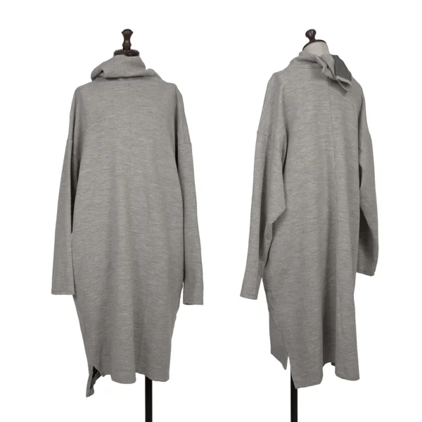 ワイズY's ウール混バックハーフジップロングニットブラウス グレー2