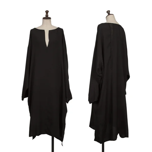 ワイズY's テンセルバックリブ切替デザインスキッパーワンピース 黒1