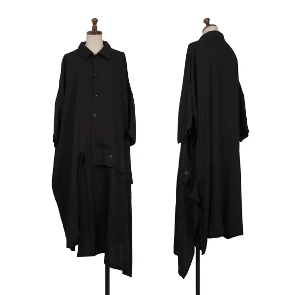 Y's Detachable Hem Asymmetrical Short Sleeve Shirt Dress Black 1 K-168062_001