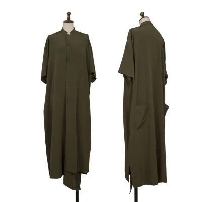 Y's Band Collar Back Patch Pocket Short Sleeve Shirt Dress