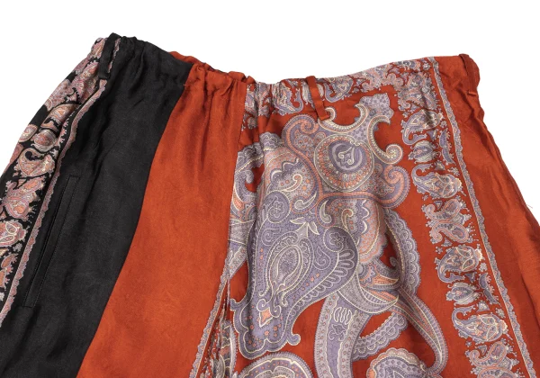 Y's Rayon Paisley Printed Switching Design Wide  Dropped Crotch Pants K-168069_002