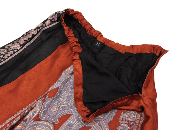 Y's Rayon Paisley Printed Switching Design Wide  Dropped Crotch Pants K-168069_003