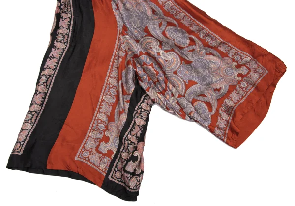 Y's Rayon Paisley Printed Switching Design Wide  Dropped Crotch Pants K-168069_006