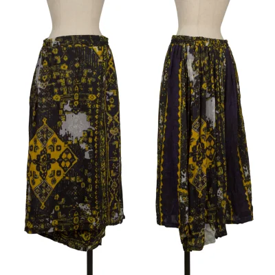 Y's Wool Oriental Printed Asymmetrical Wide Dropped Crotch Pants