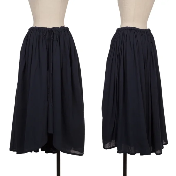 Y's Cotton Waist Drawstring Pleats Skirt Navy 2 K-168076_001