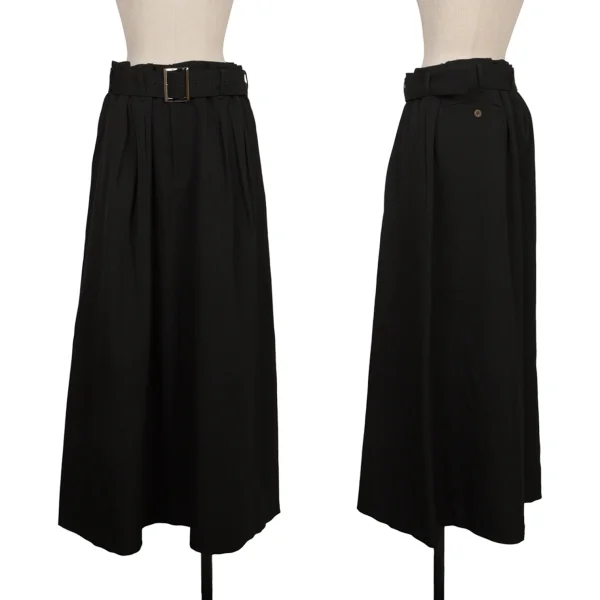 Y's Wool Gabardine Tuck Belted Skirt Black 4 K-168077_001