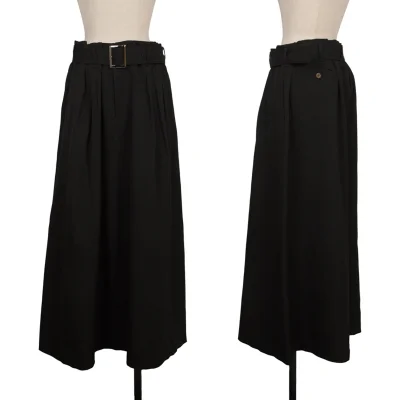 Y's Wool Gabardine Tuck Belted Skirt