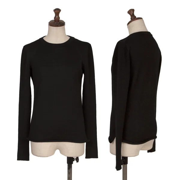 Yohji Yamamoto FEMME Wool Hem Roll Knit Top Black 3 K-168089_001