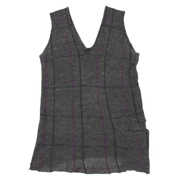 Y's Rayon Linen Plaid Stitch Knit Vest K-168098_002