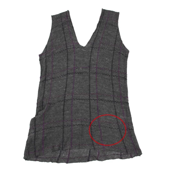 Y's Rayon Linen Plaid Stitch Knit Vest K-168098_008