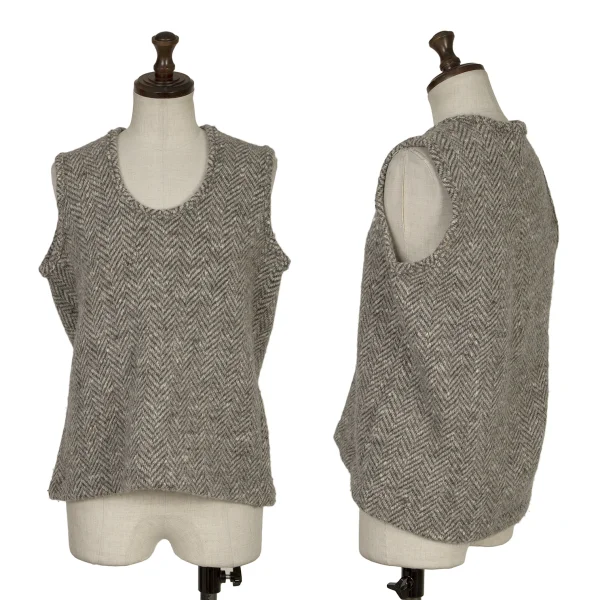 Y's Wool Herringbone Knit Vest Grey 3 K-168099_001