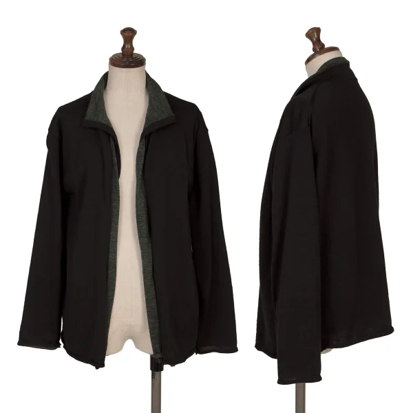 ワイズY's ウールレイヤードデザインニットカーディガン 黒緑3