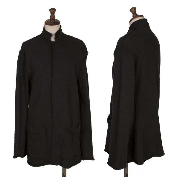 ワイズY's ウール裁ち切りニットジャケット チャコール3