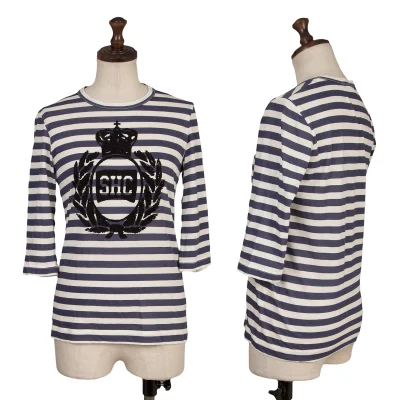 tricot COMME des GARCONS Front Flocked Print Striped 3/4 Sleeve Top