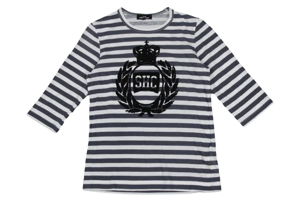 tricot COMME des GARCONS Front Flocked Print Striped 3/4 Sleeve Top K-168128_002