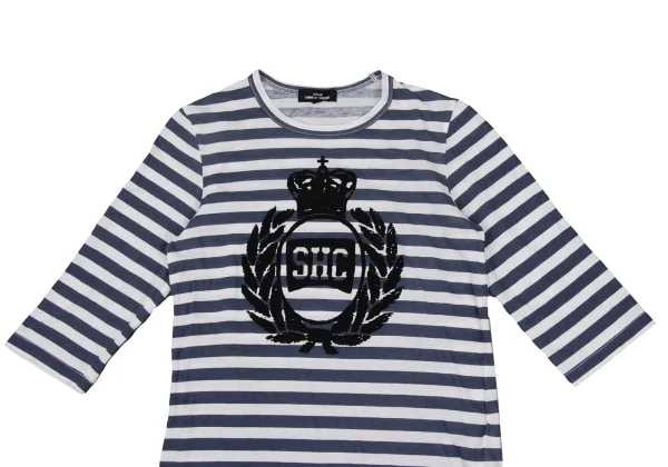 tricot COMME des GARCONS Front Flocked Print Striped 3/4 Sleeve Top K-168128_003