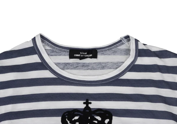 tricot COMME des GARCONS Front Flocked Print Striped 3/4 Sleeve Top K-168128_004
