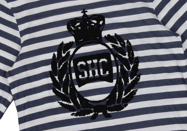 tricot COMME des GARCONS Front Flocked Print Striped 3/4 Sleeve Top K-168128_005