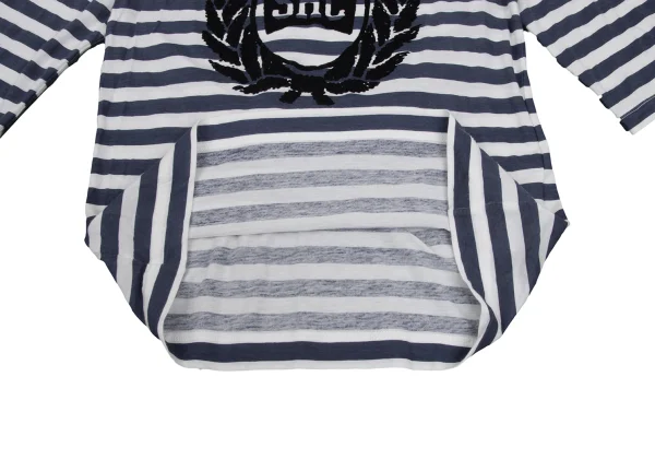 tricot COMME des GARCONS Front Flocked Print Striped 3/4 Sleeve Top K-168128_010