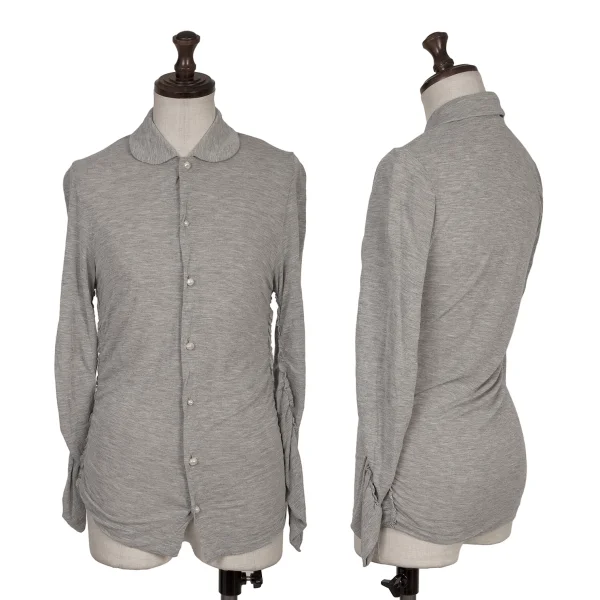 tao COMME des GARCONS Rayon Silk Side Shirred Round-collar Shirt Grey S K-168133_001