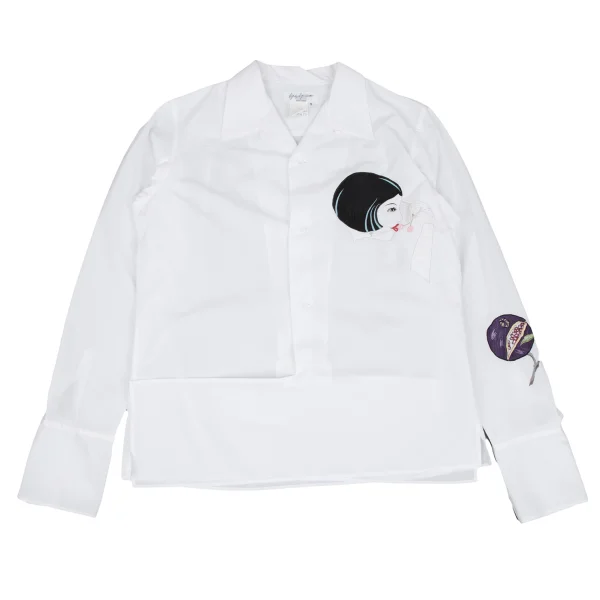 Yohji Yamamoto POUR HOMME Taisho Romantic Embroidery Open Collar Shirt White 3 K-168145_001