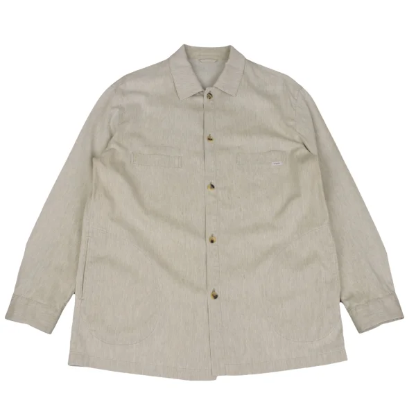 Papas Linen Blend Cotton Stand Collar Shirt Jacket Beige 50L K-168148_001