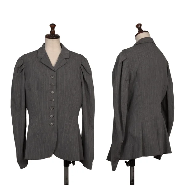 Yohji Yamamoto FEMME Pinstripe Design Shoulder Jacket Grey S K-168151_001