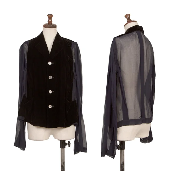 robe de chambre COMME des GARCONS Velour Switching Sheer Jacket Navy,Black S-M K-168154_001