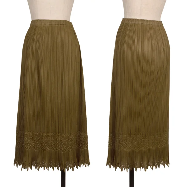 PLEATS PLEASE Gothic Embossed Cutting Skirt Camel 3 K-168157_001