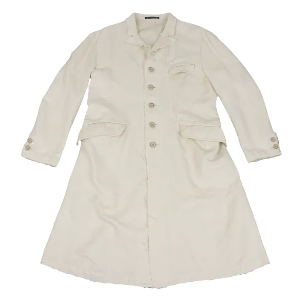 Yohji Yamamoto POUR HOMME Cotton Linen Cutting Long Jacket Ivory 2 K-168160_001