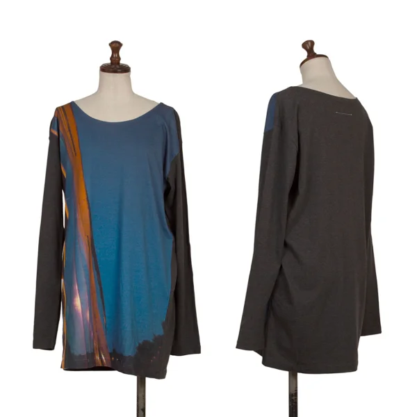 MM6 Maison Martin Margiela Cotton Front Graphic Print Top Navy,Charcoal S K-168167_001