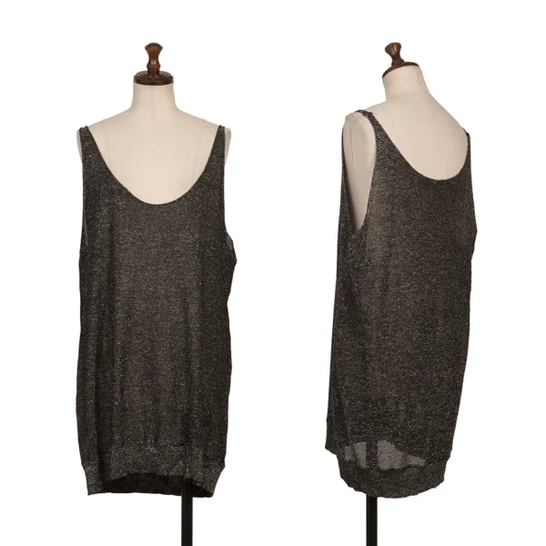 DKNY Rayon Blend Glitter Sleeveless Knit Top Black,Silver L K-168174_001