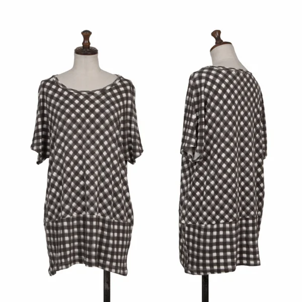 Y's for living Switching Check Rayon T Shirt Black,White S-M K-168180_001