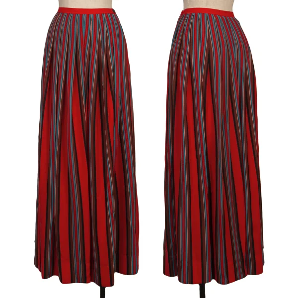 イッセイミヤケISSEY MIYAKE ポリマルチストライププリントタックスカート 赤他3