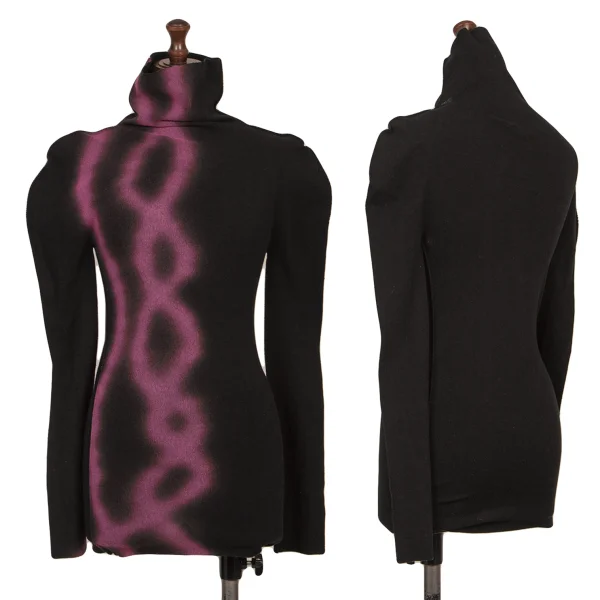 イッセイミヤケ エーポックISSEY MIYAKE A-POC INSIDE グラフィックプリントカッティングタートルネックカットソー 黒ピンク2