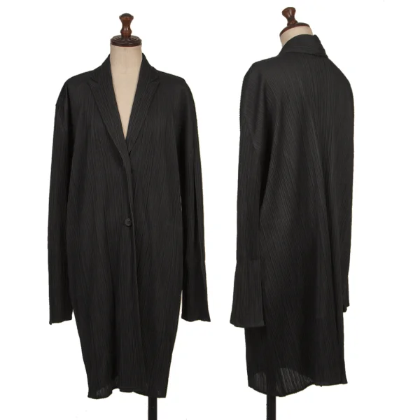 PLEATS PLEASE Poly Cotton Peak Lapel Pleated Jacket Black 5 K-168190_001