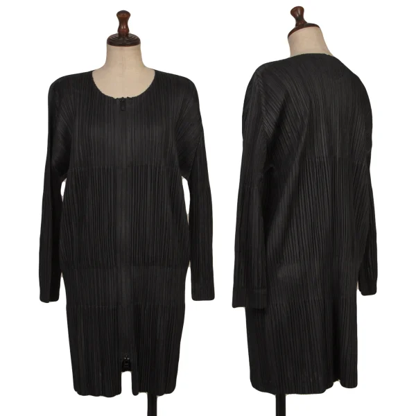 PLEATS PLEASE Pleated Collarless Double Zip Jacket Black 4 K-168191_001