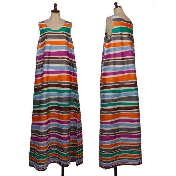 PLEATS PLEASE Colorful Stripe Pleated Sleeveless Flared Dress Multi-Color 5 K-168194_001