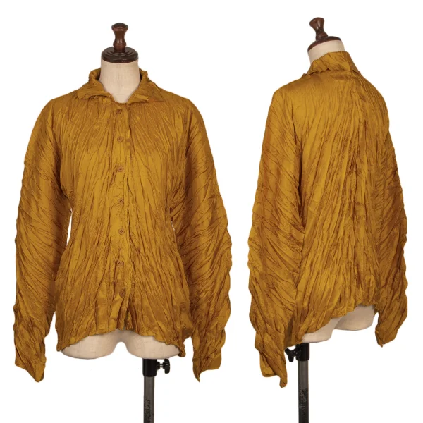 PLEATS PLEASE Shiny Wrinkle Pleated Dolman Sleeve Shirt Mustard 3 K-168198_001