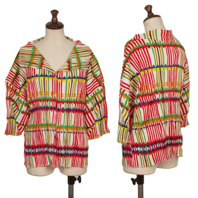 PLEATS PLEASE Geometric Stripe Pleated Blouse