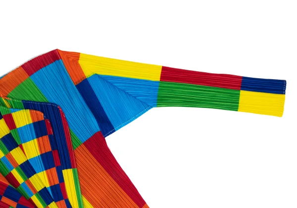 PLEATS PLEASE Colorful Panel Print Layered Pleated Cardigan K-168202_005