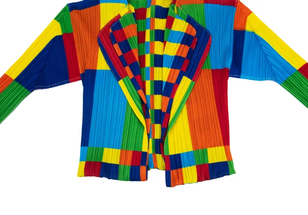 PLEATS PLEASE Colorful Panel Print Layered Pleated Cardigan K-168202_007