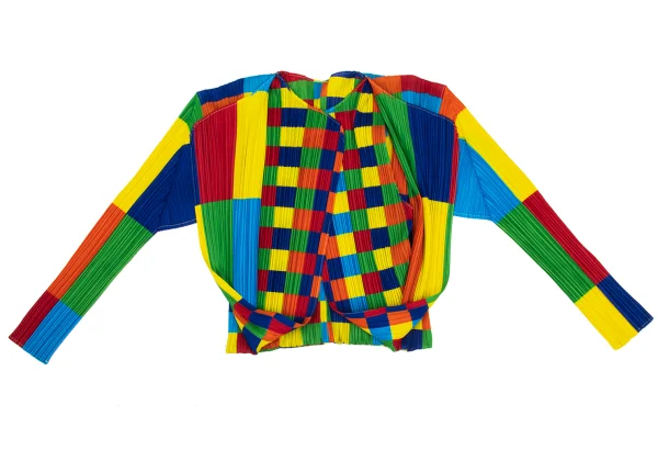 PLEATS PLEASE Colorful Panel Print Layered Pleated Cardigan K-168202_008