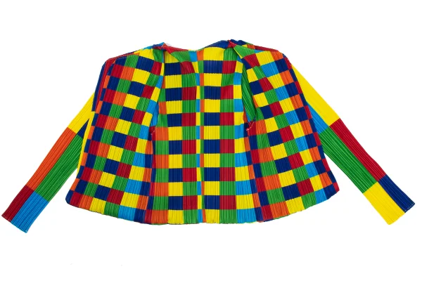 PLEATS PLEASE Colorful Panel Print Layered Pleated Cardigan K-168202_009