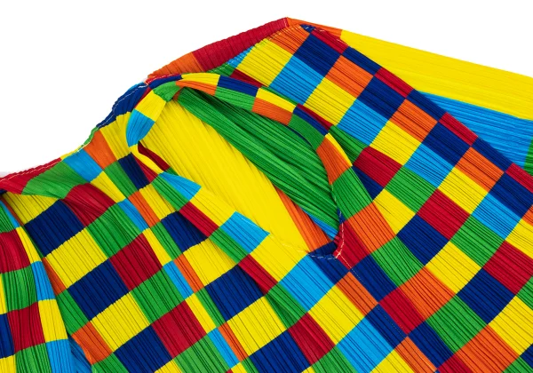 PLEATS PLEASE Colorful Panel Print Layered Pleated Cardigan K-168202_010