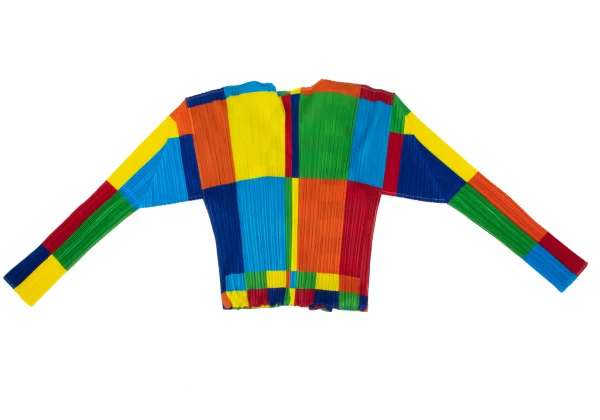 PLEATS PLEASE Colorful Panel Print Layered Pleated Cardigan K-168202_011