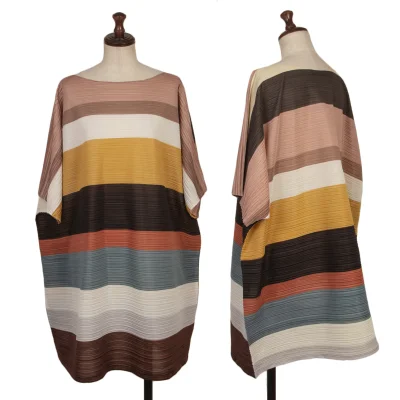 PLEATS PLEASE Pleated Multi Striped Wide T Shirt