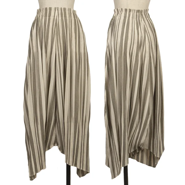 プリーツプリーズPLEATS PLEASE ストライプジャガード消しプリーツワイドサルエルパンツ 生成りカーキ5