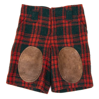 ISSEY MIYAKE I.S. Leather Knee Patch Check Wool Shorts